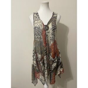 Surf Style Boho Patchwork Print  V Neck Sleeveless Tunic Top M L